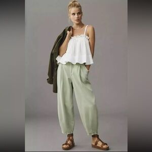 Pilcro Anthropologie sage green tapered pleated trouser size 25 NEW
